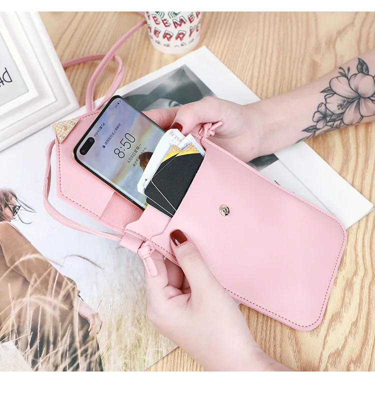 

Women Cell Phone Bag Shoulder Transparent Card Holders Girl Handbag Ladies PU Leather Clutch Wallets Purse