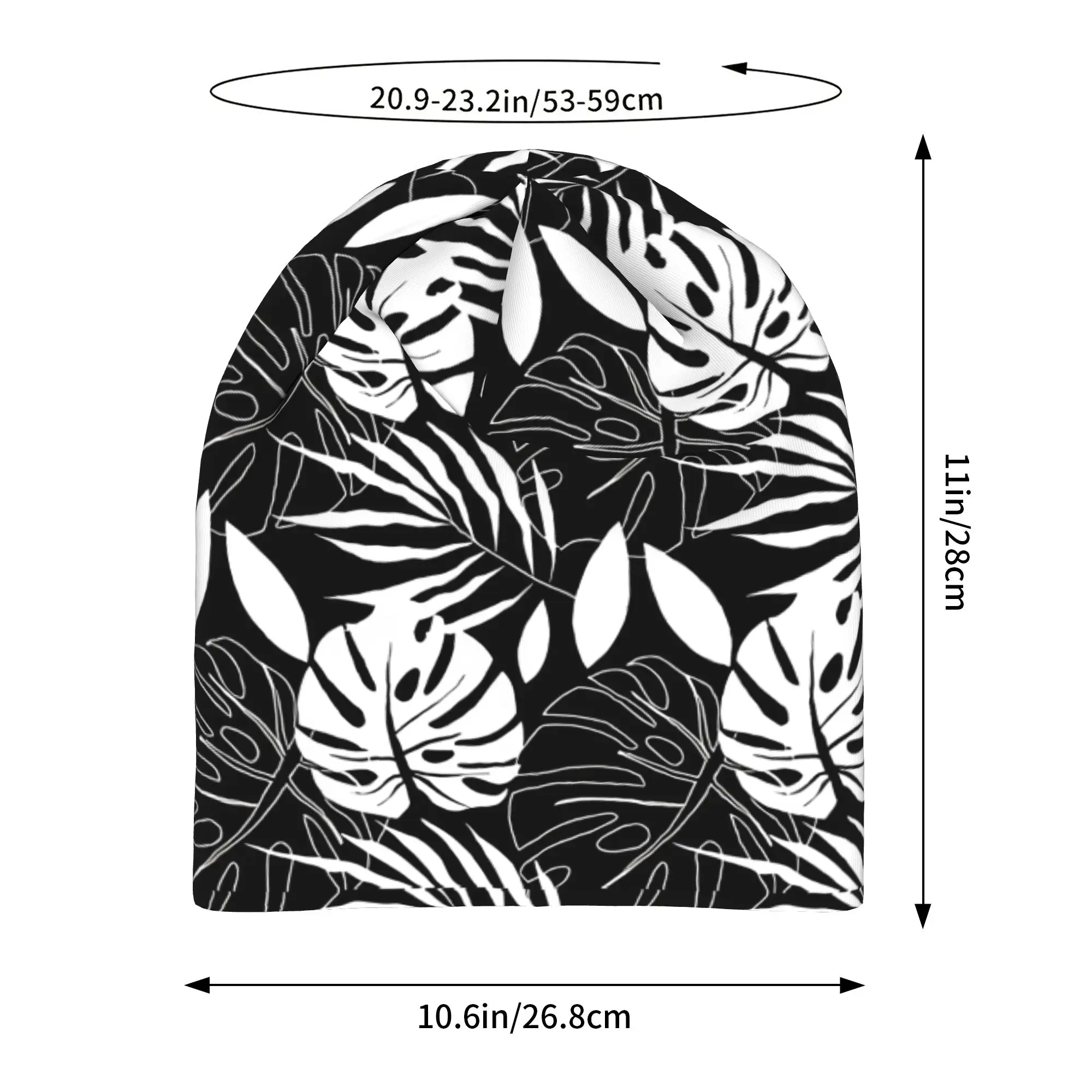 Gorros   Fashion Hats Black And White Tropical Leaves Thin Hat Bonnet Special Skullies Beanies Caps Men Women's Earmuffs