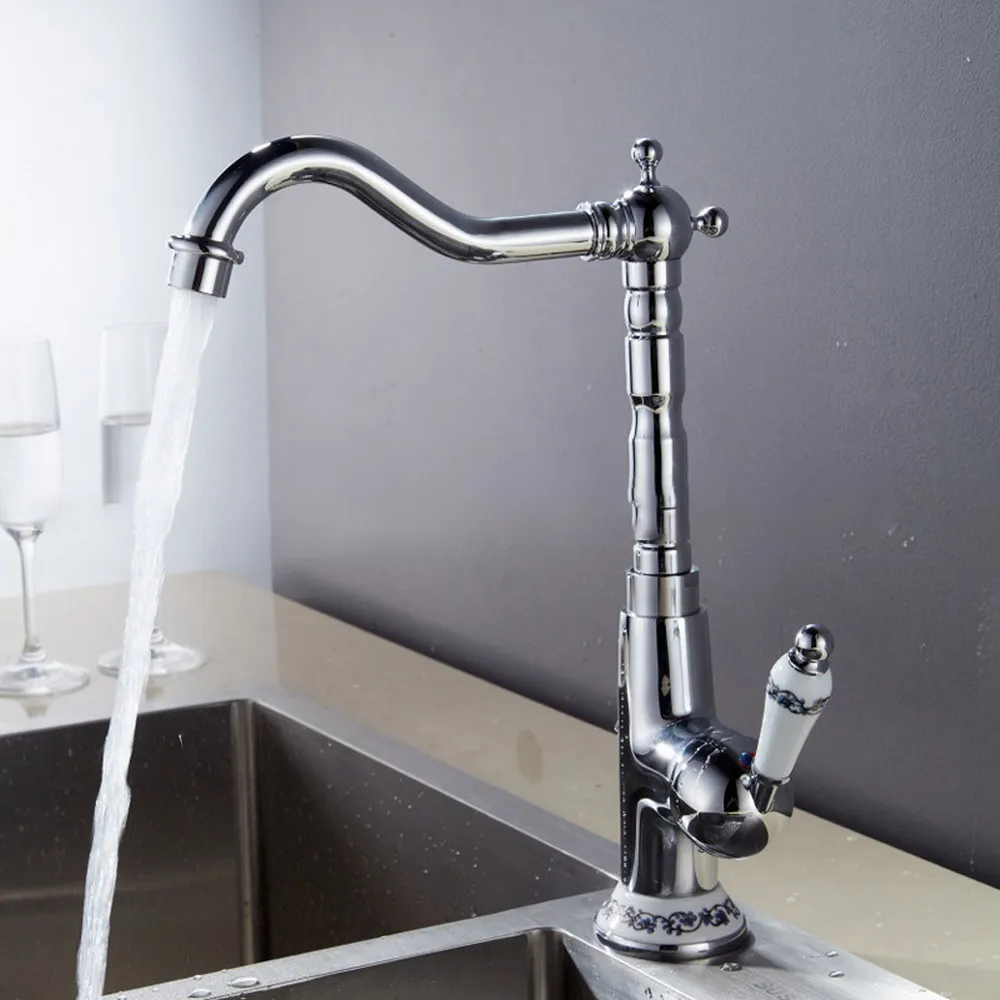 Chrome Finish Brass Faucet with Ceramic Level Handle Swivel Spout for Kitchen & Bathroom Sinks Hot & Cold Water Mixer Tap dsf921