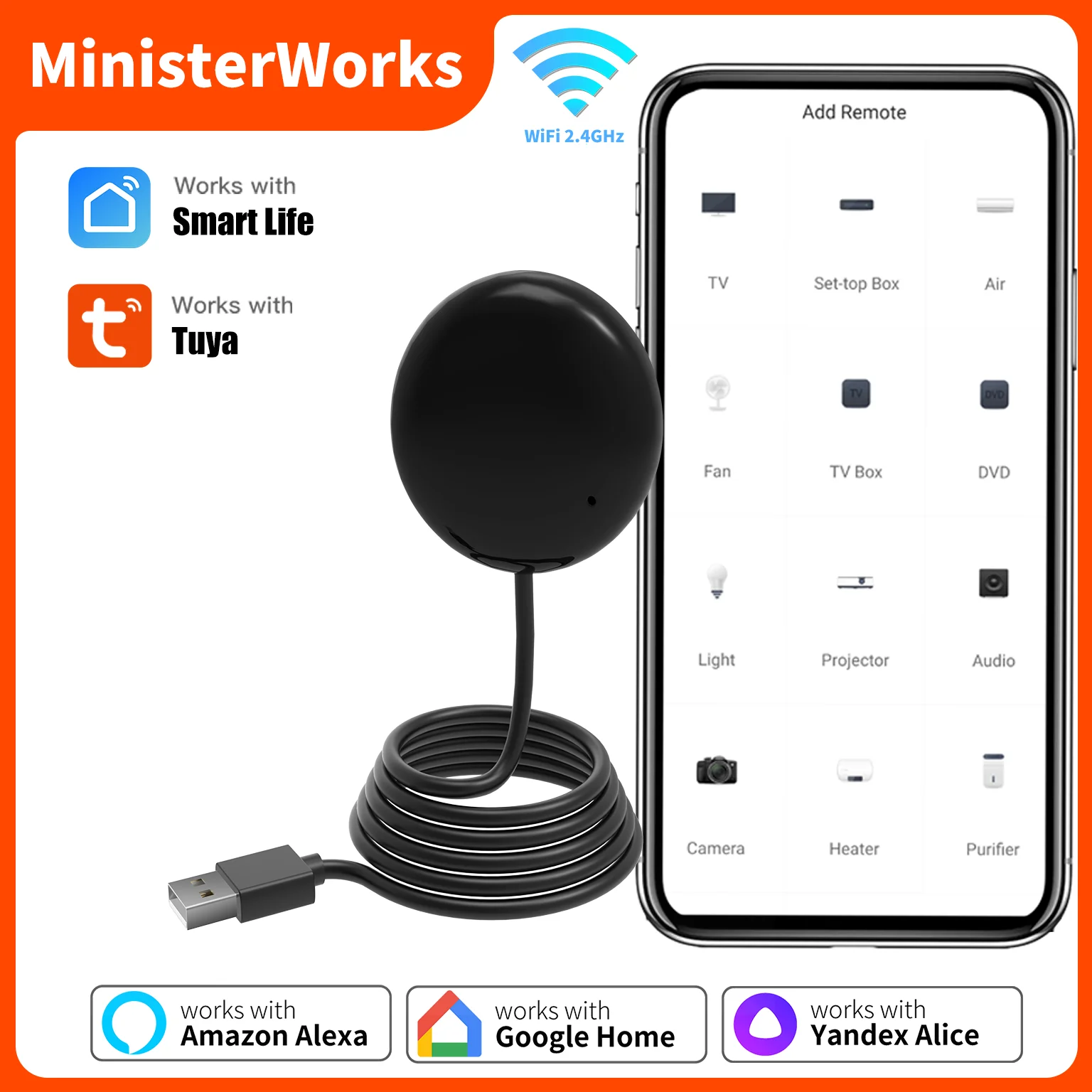 שלט IR אוניברסלי חכם Tuya WiFi, תואם Alexa ו-SmartThings