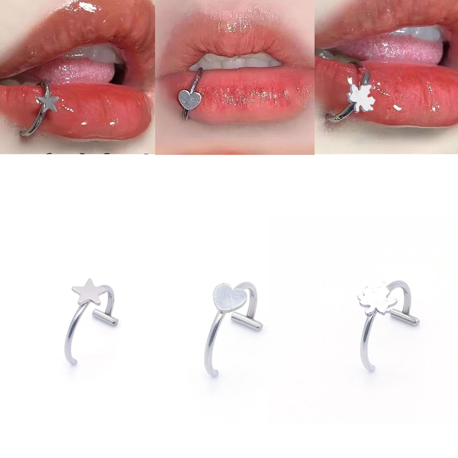1Pcs Women Lip Ring Fake Piercing Stainless Steel Nose Rings Septum Piercing Clip on Mouth Non Piercing Punk Cuff Hoop Earring