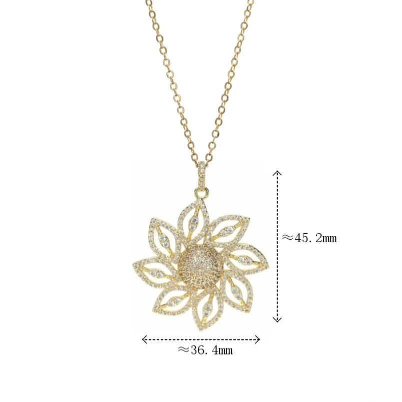 10Pcs Cubic Zirconia Copper Invisible Setting Flower Plant Gold Color Chain Necklace 18+2inch Jewelry Special Gift