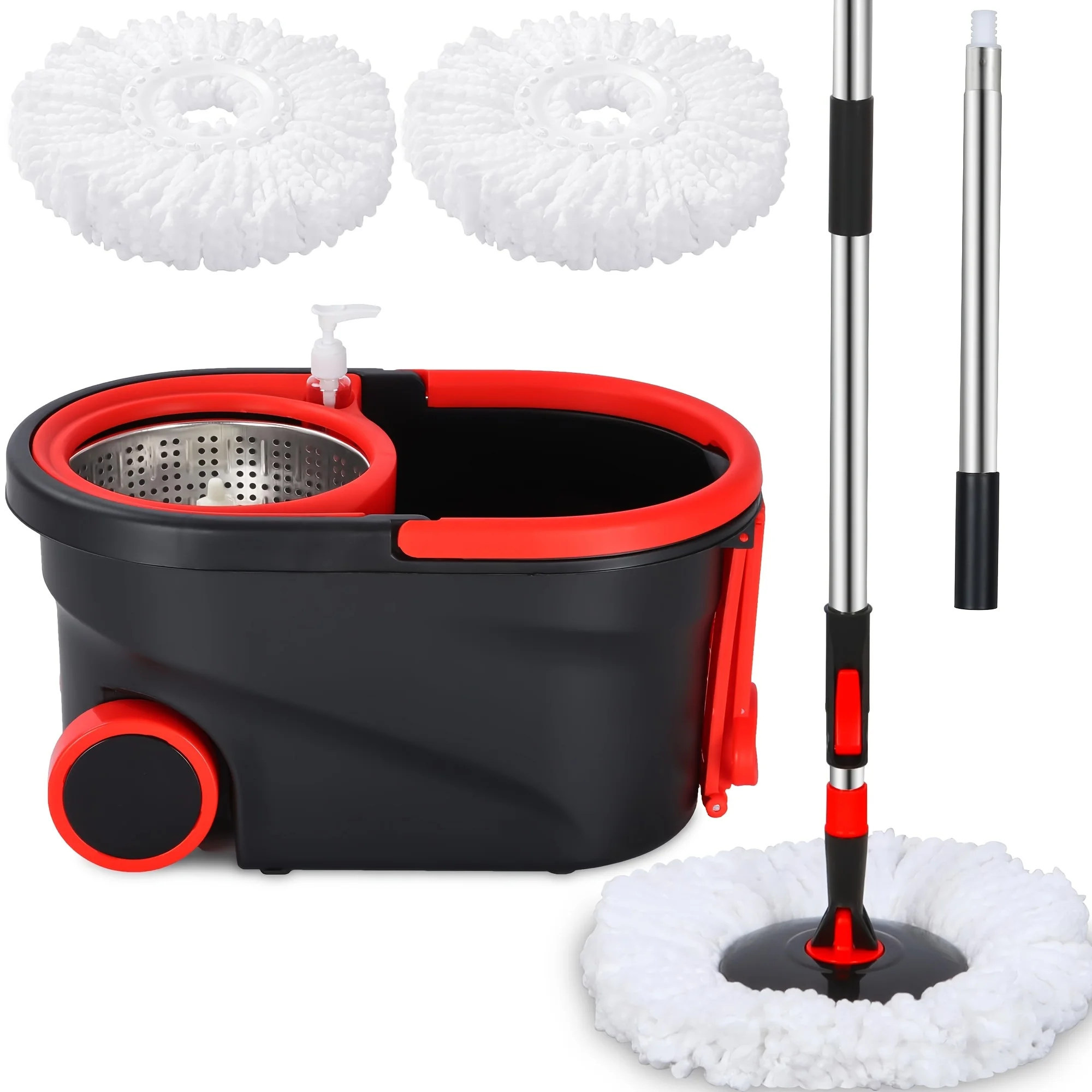 

Deluxe Mop And Bucket Set, Hands Free Mop And Bucket Floor Cleaning Set, Mop Bucket with Wringer, 61 Inches Telescopic Mop Rod, 3 Microfiber Mop Heads, Rotary Mop Bucket System for Home And Office Use