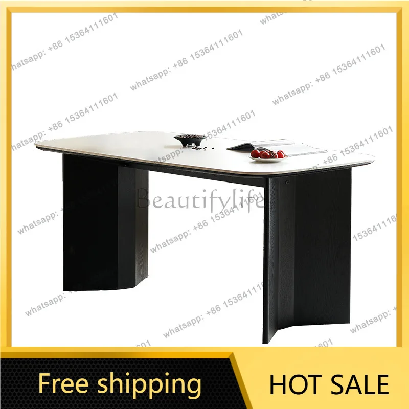 Slate dining table Small apartment household retro cream style rectangular table