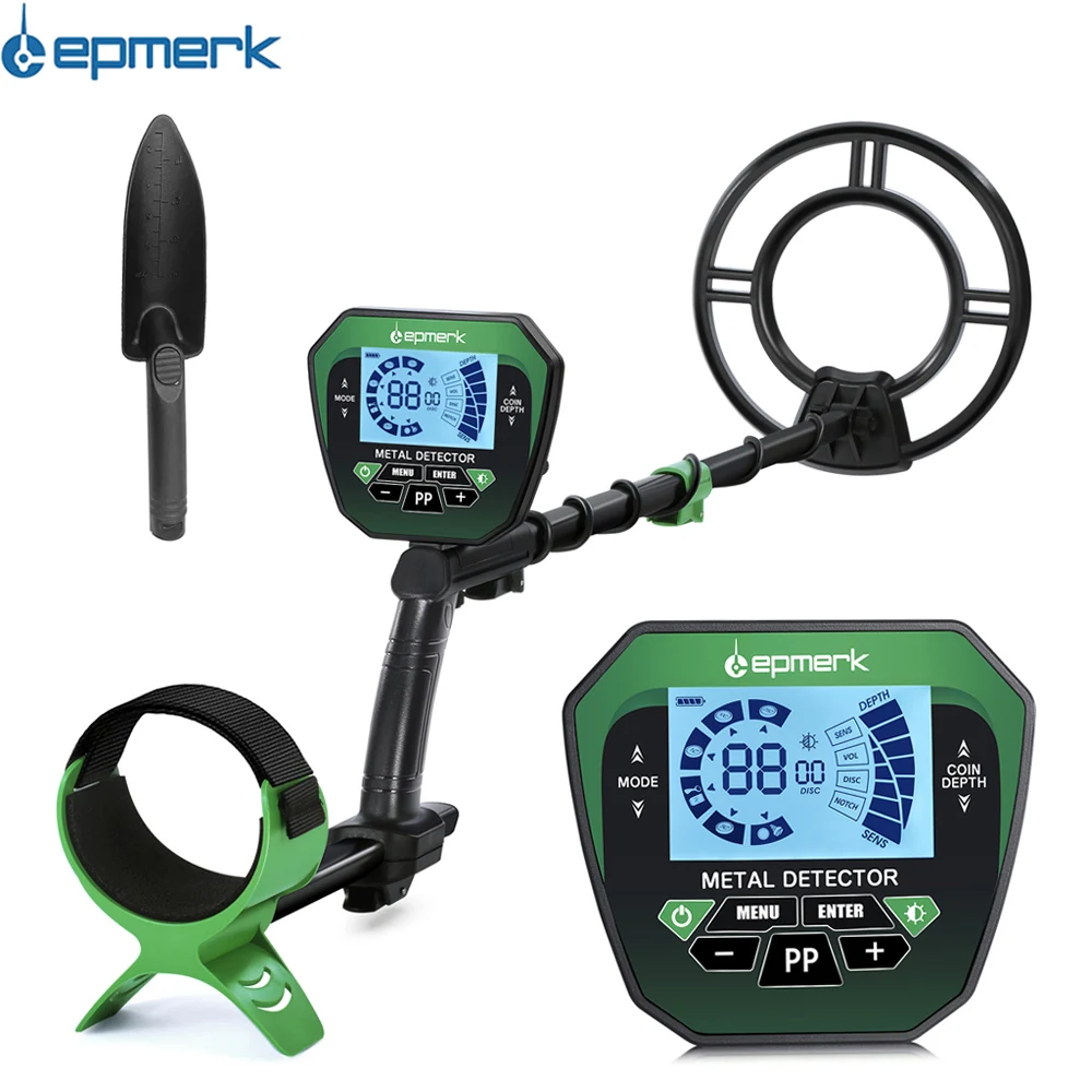 Detector de metais com tronco ajustável, maior precisão, display LCD, bobina de pesquisa, ouro e prata moeda, 4 modos, 10 polegadas
