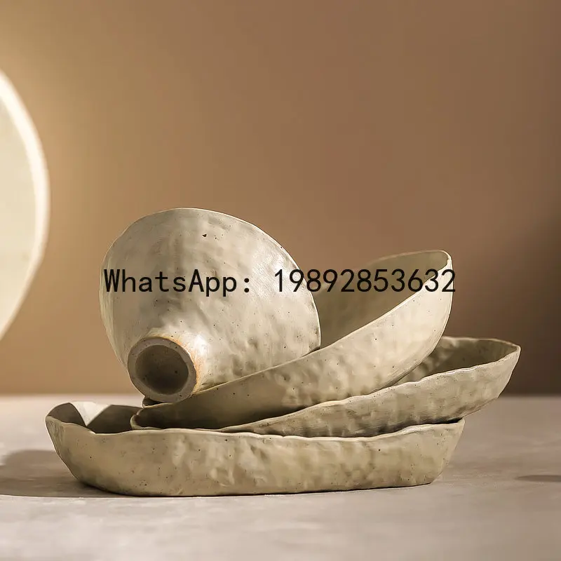 High-style, hand-pinched ceramic dish – japanese-style handmade plate, perfect for home use as a rice bowl or serving dish