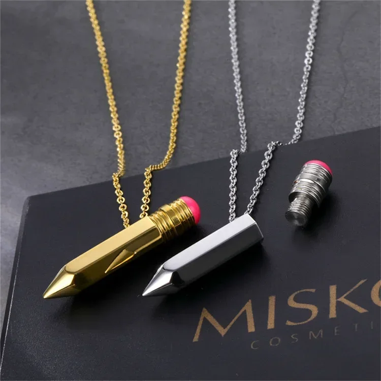 Titanium Steel Mini Air Traffic Control Pencil Pendant Necklace Neutral Pen Can Be Opened Simplicity Fashion Jewelry Daily Wear