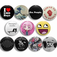 Creative I Love Emo Boys Pins Funny Smiley Faces Round Snap-in Brooch Badge Backpack Hat Accessories Jewelry Gifts for Friend