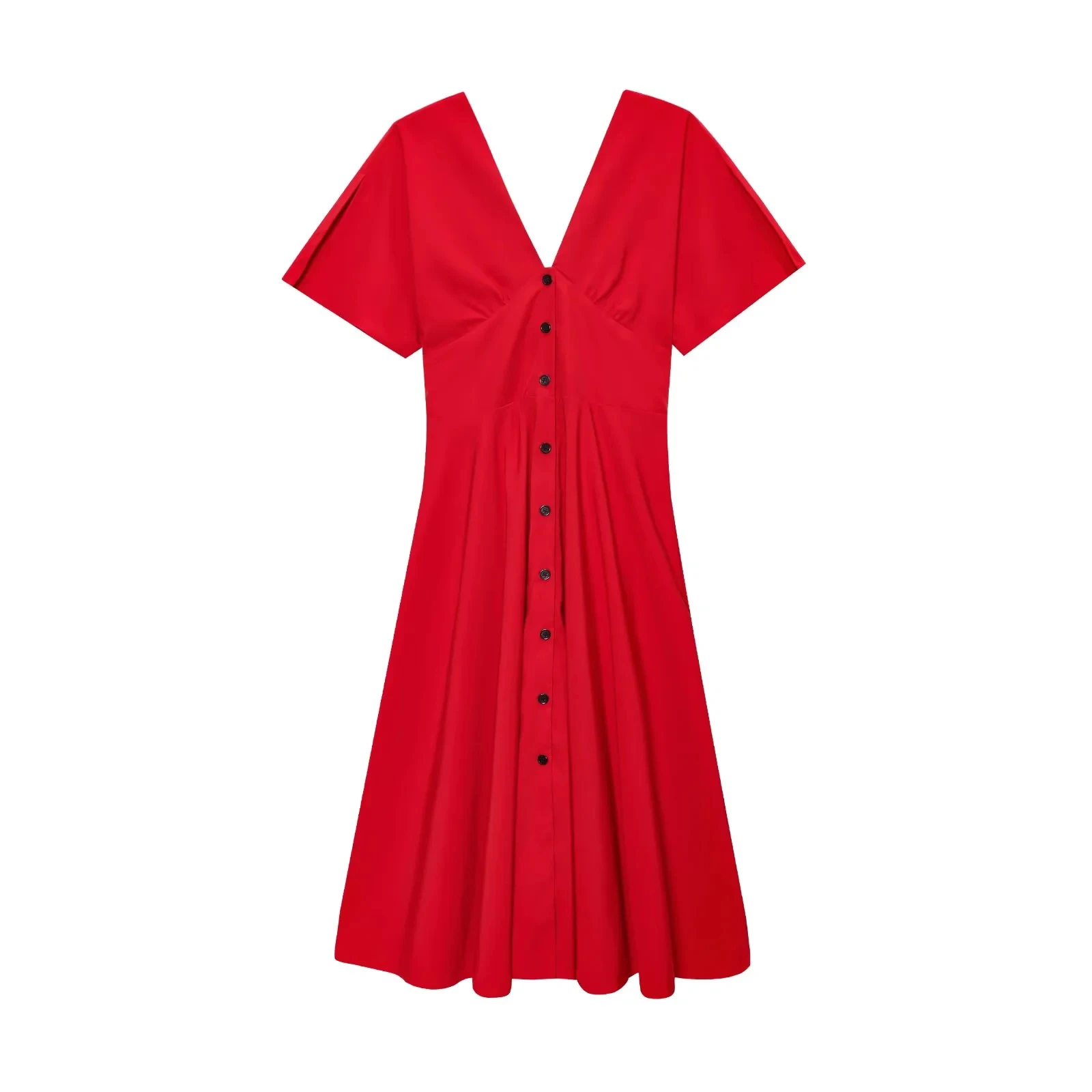 صيف جديد للمرأة V-ne ort Sve ألف خط ميدي الدكتور زر مزين عالية الخصر ألياف البوليستر الأساسية Sle قطعة واحدة