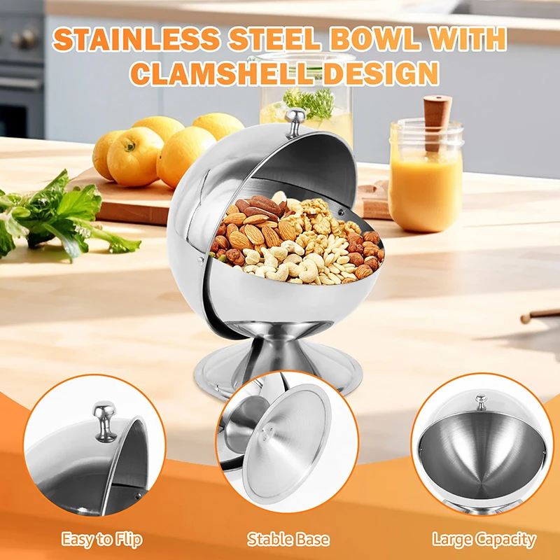 Spherical Stainless Steel Sugar Bowl Flip Top Seasoning Storage Jar Round Metal Container For Spice Candy Home Kitchen Organizer view 3