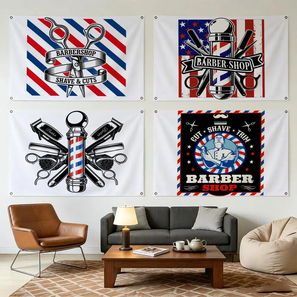 B-Barber Shop FASHION Flags Flag Durable Outdoor Indoor Festive Decoration Classic Design Wall Room Banner