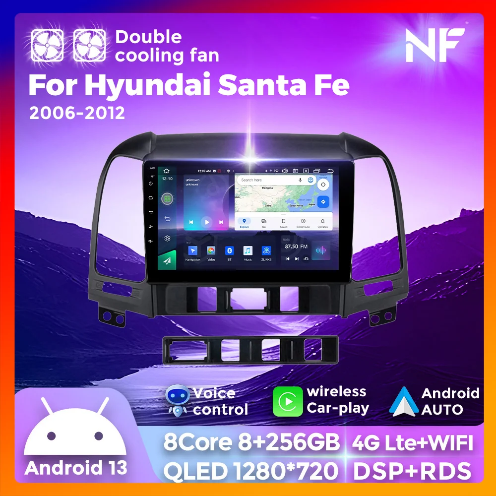 Android All in One Car Radio For Hyundai Santa Fe 2 2006-2012 Autoradio Multimedia Player GPS For Wireless Carplay Android Auto