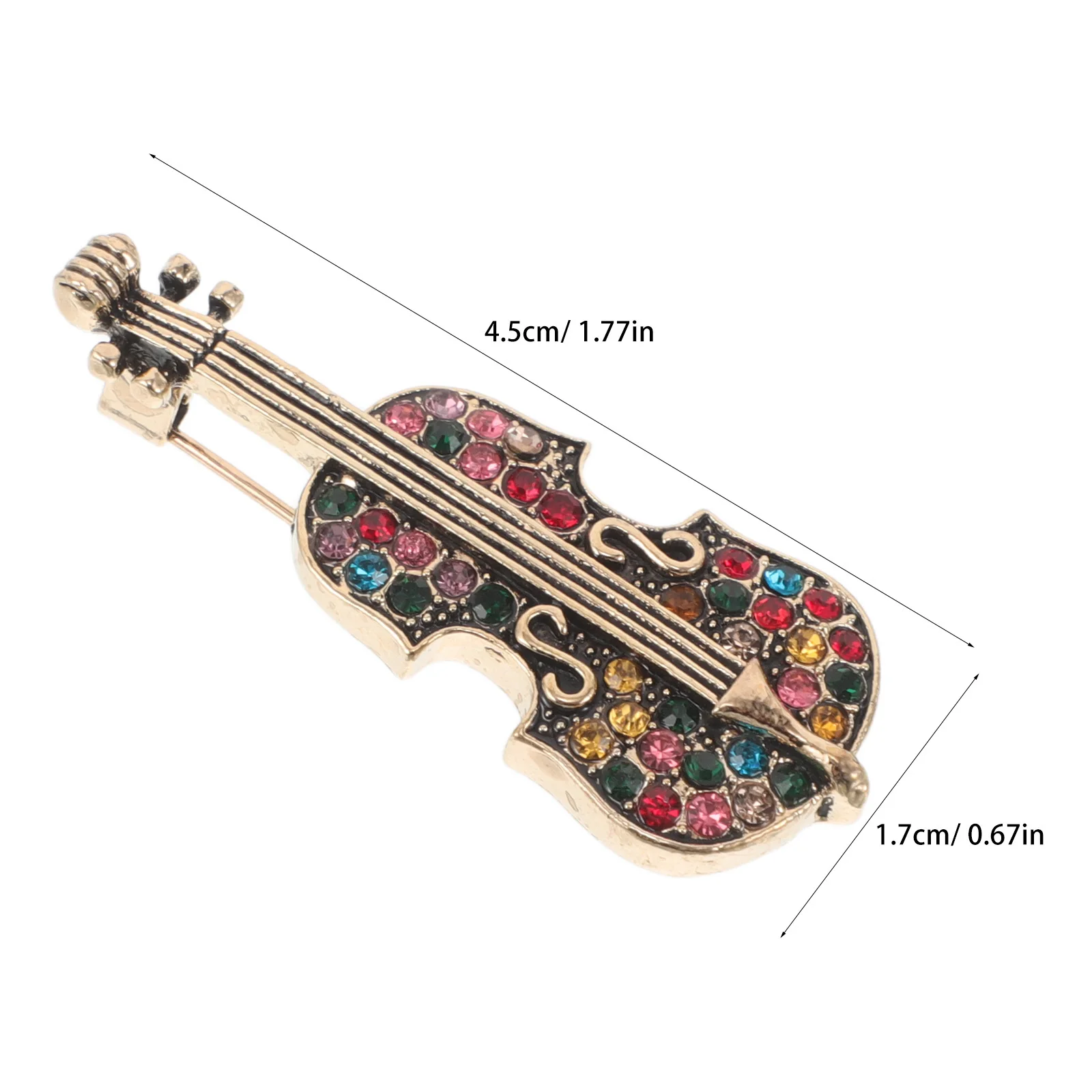 2 قطعة الموسيقى مستوحاة خمر الكمان حجر الراين بروش للنساء التلبيب دبوس فستان سترة وشاح حامل بروش معدني أنيق #3