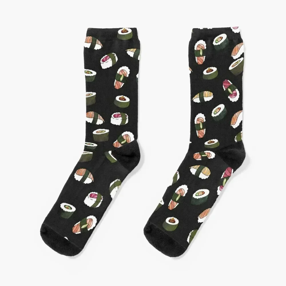 

SUSHI (on black) Socks winter gifts custom Running men cotton high quality Socks Female Men's
