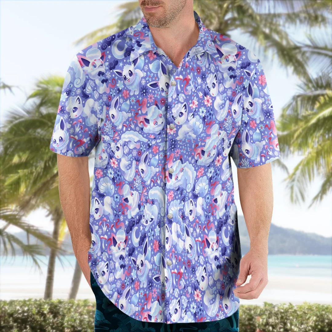 Alolan Vulpix Aloha Anime Hawaiian Shirt – Chill and Cute Summer Leisure Dry Quickly Men's T-Shirt Kid's Clothing Tee Y2k Woman