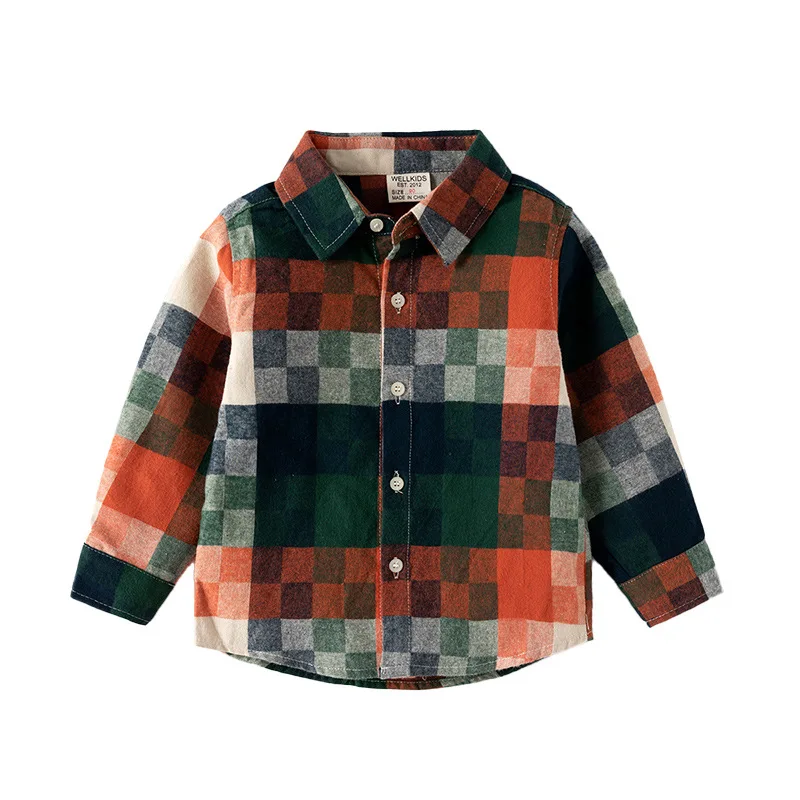 Spring Children\'s Fashion Plaid Shirt Autumn Little Boy Toddler Korean Style Casual Long-sleeved Shirt Boys Pure Cotton Clothing