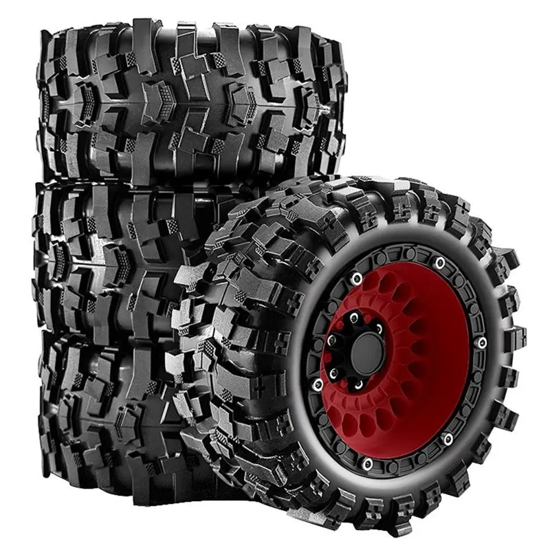 ABUM-4PCS Off-Road Tires Wheels For 1/14 1/16 For Arrma Mini Kraton 3S MJX For Hyper Upgrade Red-Black