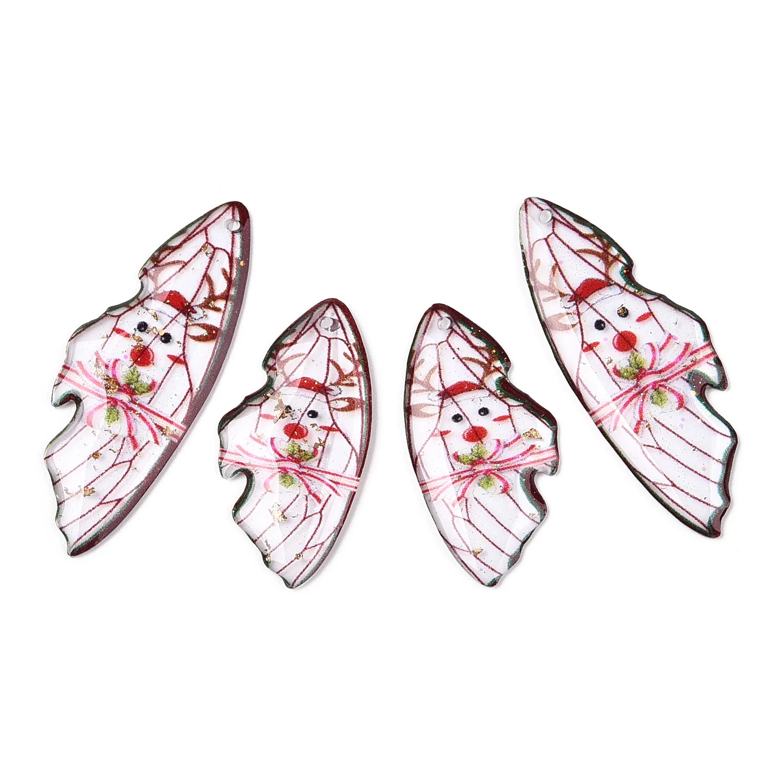 30Pairs Christmas Theme Epoxy Resin Wing Pendants Charms for DIY Earrings Jewelry Making Findings Christmas Gifts