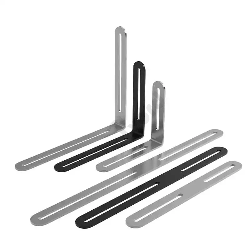 1Pcs Black/Silver Thickened Stainless Steel Straight Angle Bracket 180 Degree Flat Fixed Bracket Connector Furniture Holder