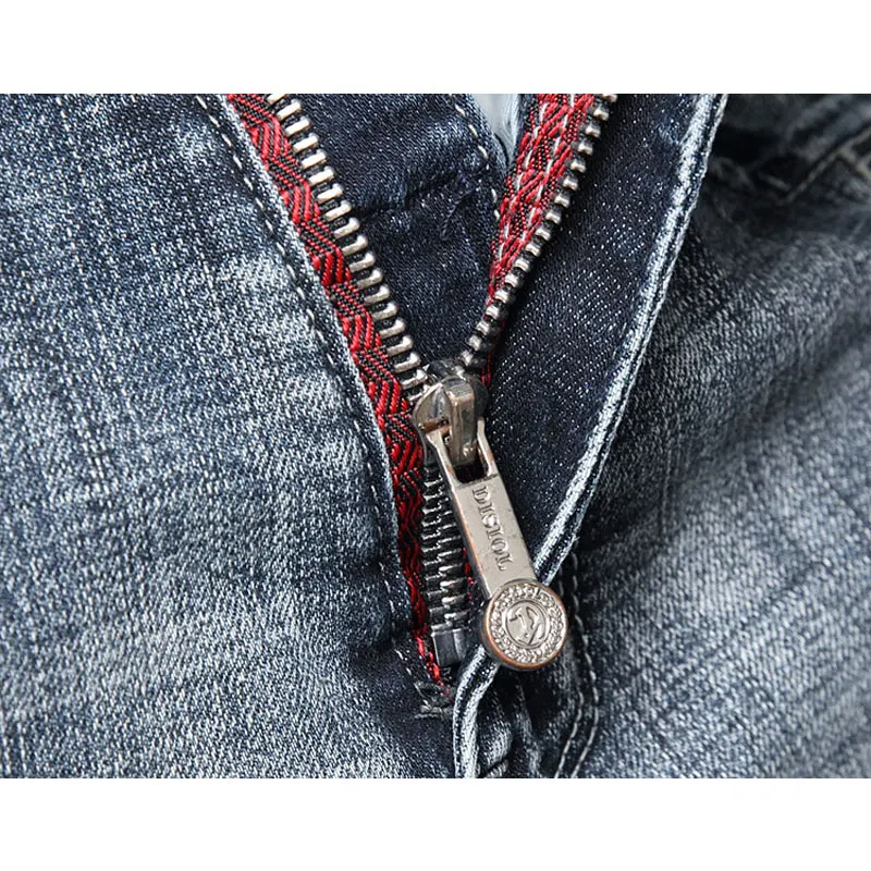 Fashion Designer Men Jeans High Quality Retro Blue Gray Stretch Slim Fit Ripped Jeans Men Embroidery Vintage Denim Pants Hombre