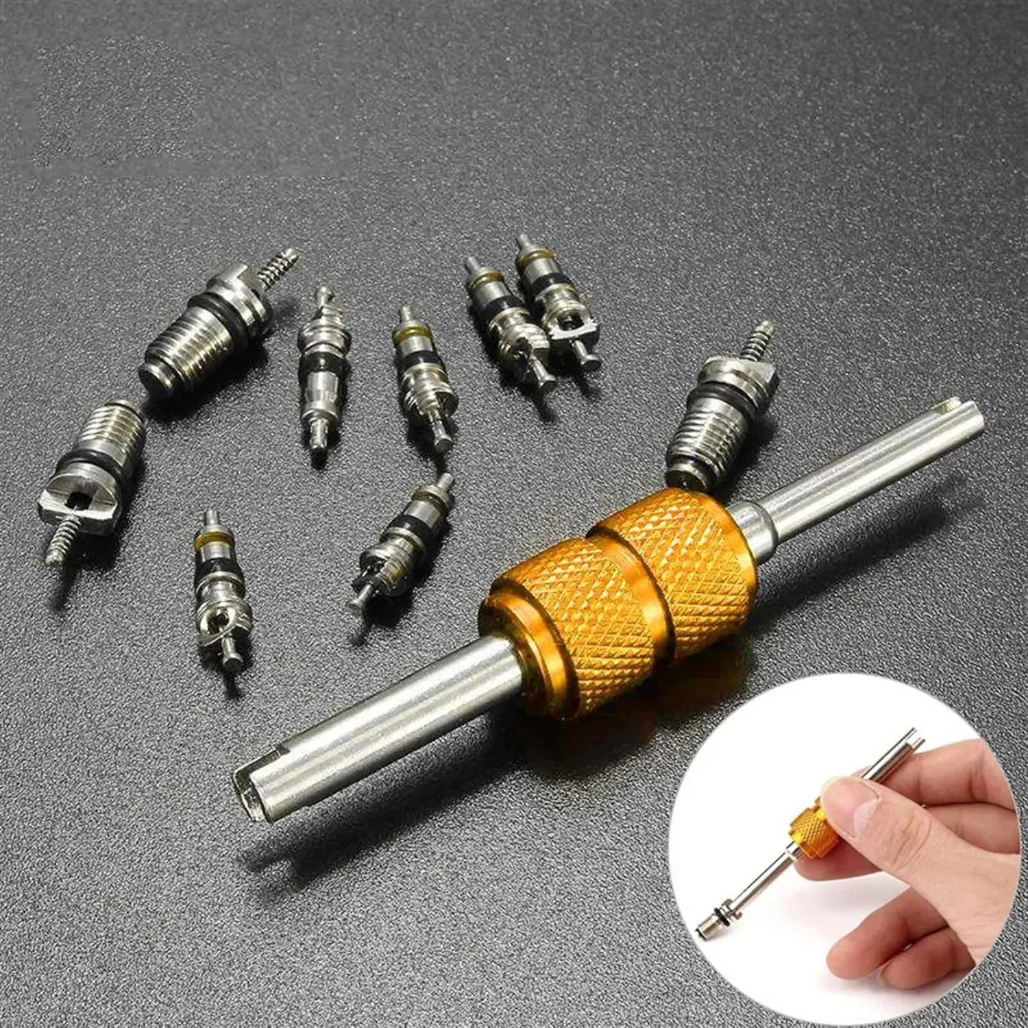 9Pcs R134a Automotive Air Conditioning Valve Core + 1Pcs Remover Tool For A/C System Mall/Big Air Conditioning Valve Core Tool