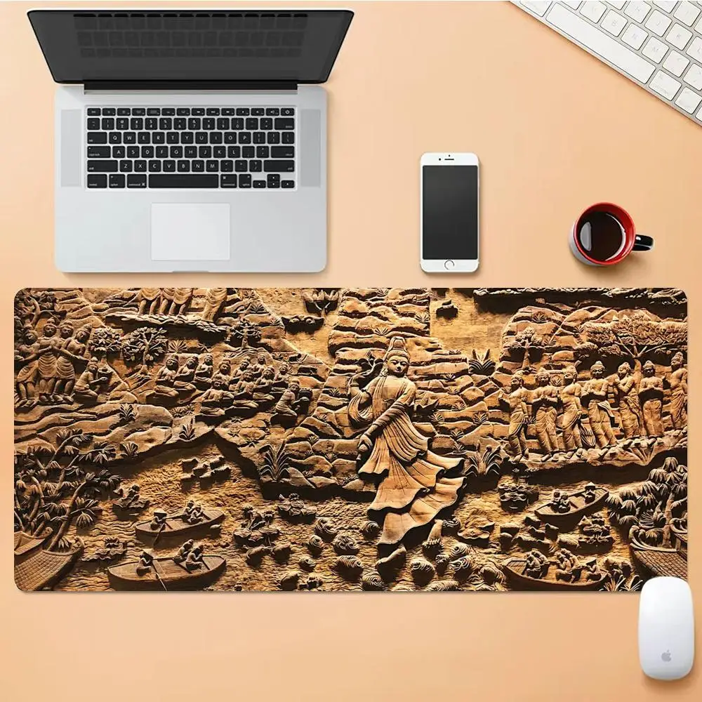 

HYBXXC XXL Gaming Mousepad 90x40CM Wood Carving Non-Slip Desk Mat for E-Sports Mechanical Keyboard Gamer Mouse Mat