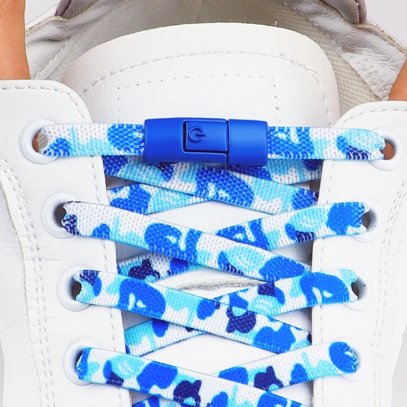 Flat Cloud Camouflage Shoelace for Shoes No Tie Shoe Laces Press Lock Shoelaces Without Ties Elastic Laces Sneaker Kids Adult