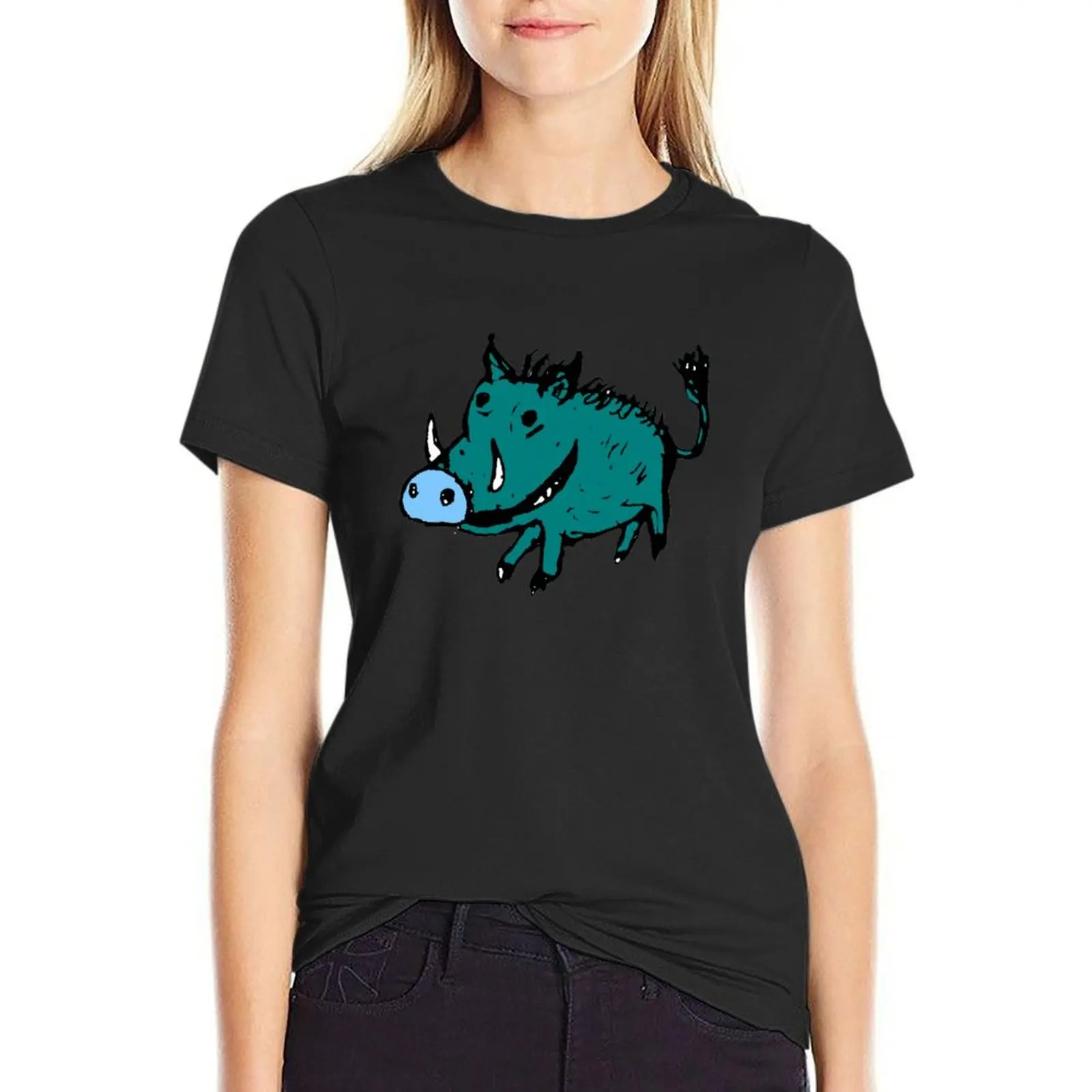 

Blue warthog T-Shirt animal print shirt for girls Female clothing anime Blouse t-shirts for Women loose fit