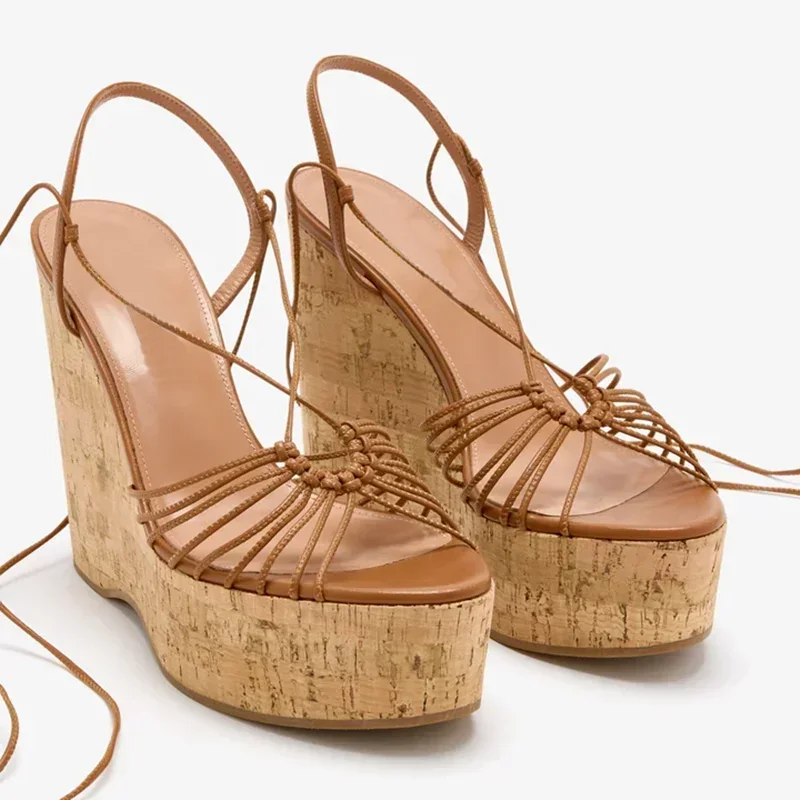 Platfrom Corss Tied Leatehr Sandals Sexy Round Toe Wedges Solid Accept Customized New Arrivals Fashion Women Modern Shoes
