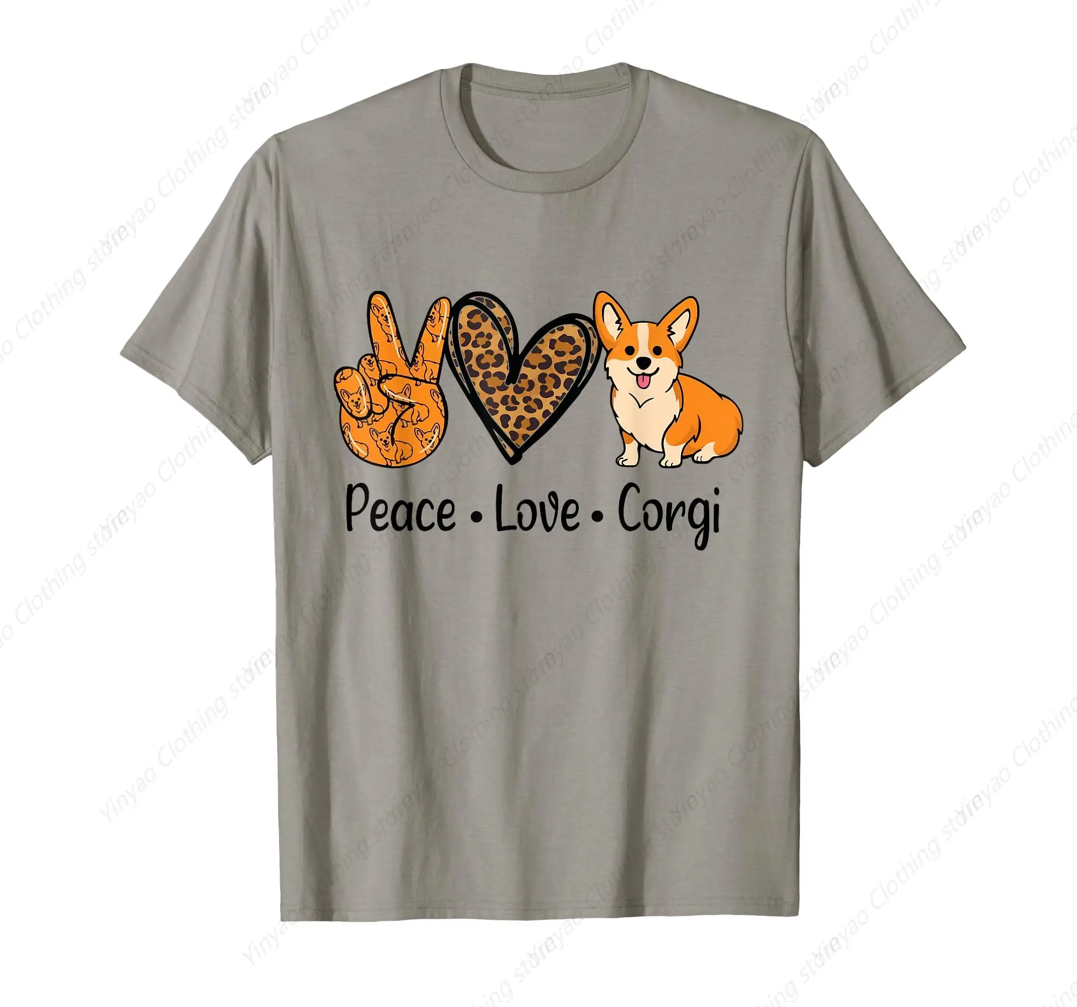 

Love for Peace corgi Dog Printed Shirt Mother's Day corgi Dog Lover T-shirt Cotton Casual Gift Short Sleeve
