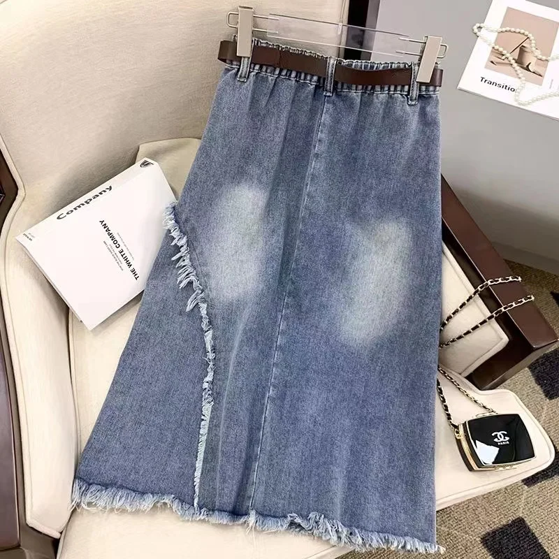 2024 New High waisted Denim Skirt 5XL Women Slim Vintage Tassel Jeans A-line Skirts Casual Women\'s Long Skirt Street Clothing