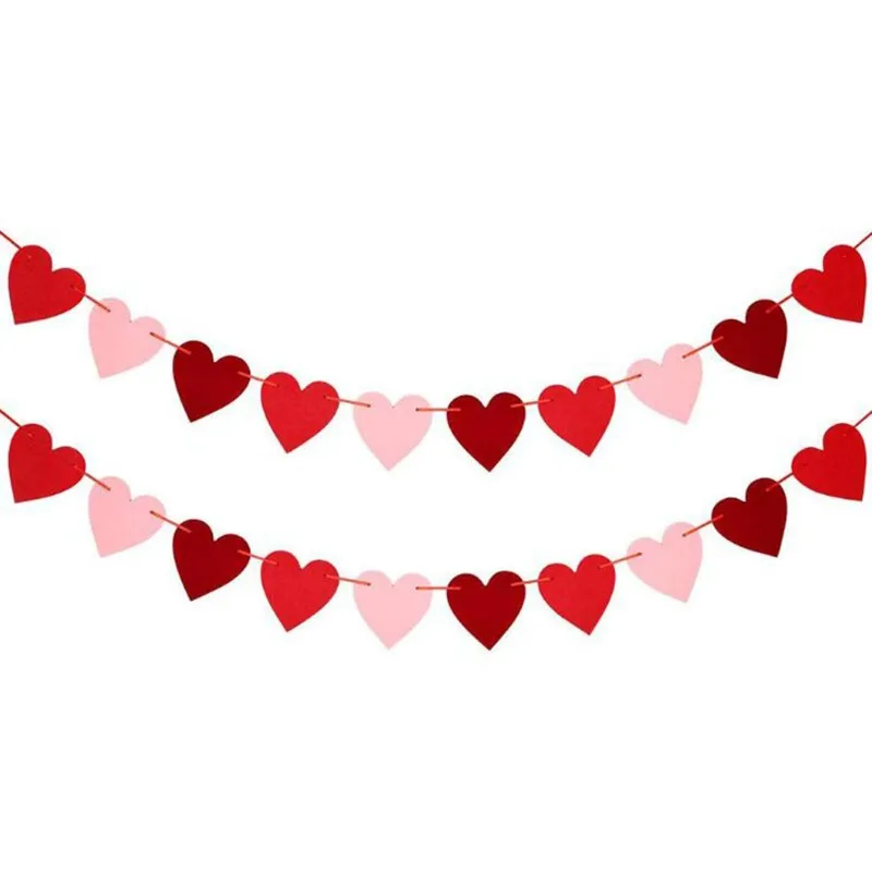 Valentine Hanging Banner Garland Bunting Red Love Heart Paper Banner Door Hanging Ornament Wedding Birthday Party Decoration