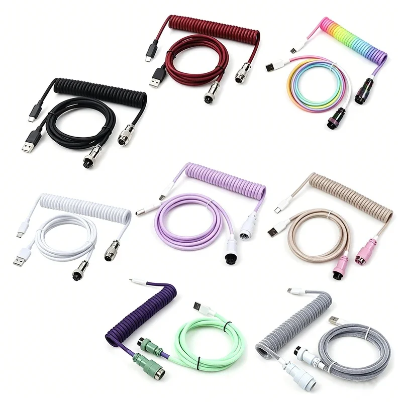180cm Type C To USB-A Mechanical Coiled Keyboard Cable Detachable Metal Aviator Double Sleeved Wire for Tuzi Mechanical Keyboard