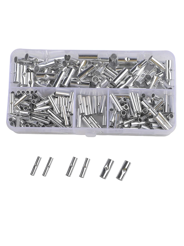 200Pcs Non Insulated Butt Connectors Tin Plated Copper Crimp Terminals For AWG 22-10 Wire Cable Electrical DIY Projects