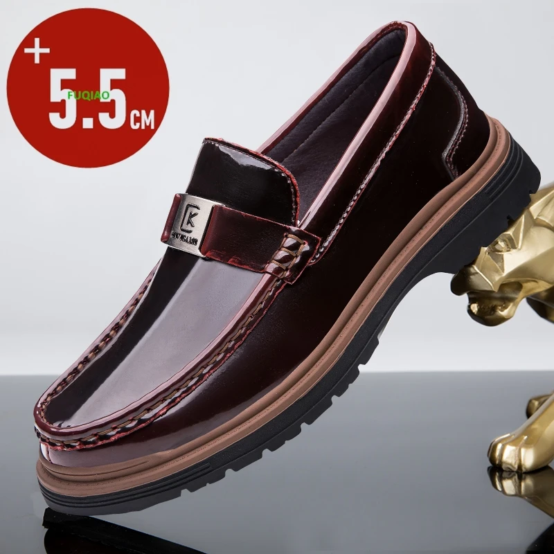 

Мужские лоферы из натуральной кожи с невидимым увеличением роста на 5,5 см, повседневные деловые туфли без шнурков из воловьей кожи