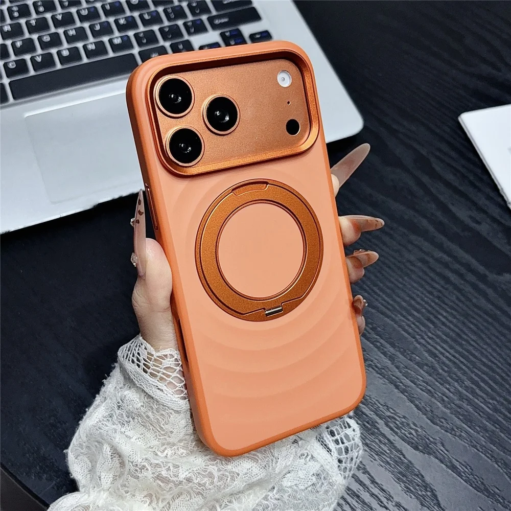 Luxury Water Ripples 360 Rotating Bracket for Magsafe For iPhone 18 Pro Max 18pro 17 Pro Frosted Hard Shockproof PC Holder Cover