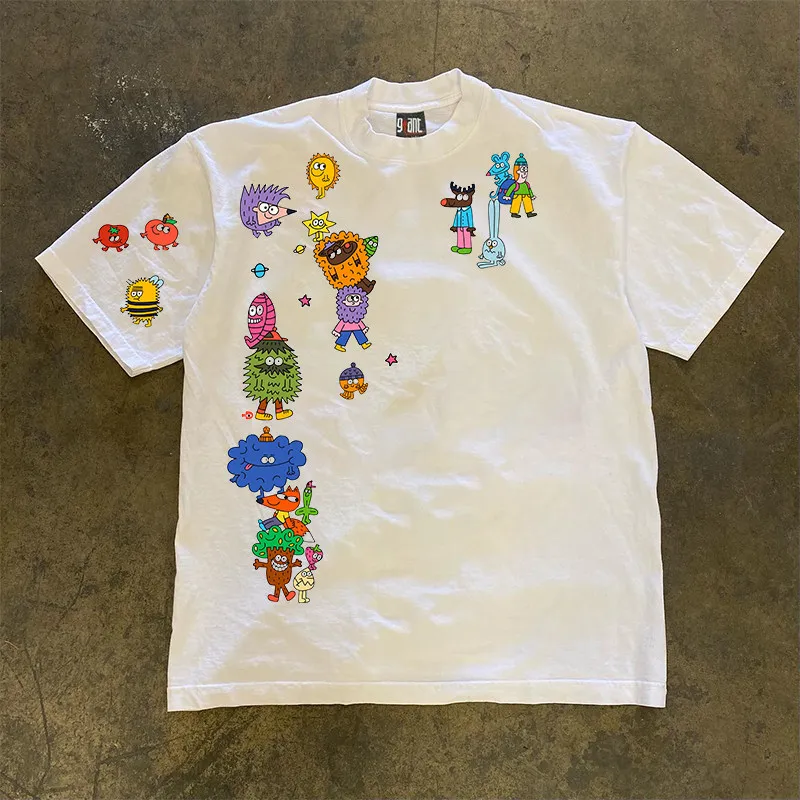 Loose Fit Cotton T-Shirt Double Thread Pure Cotton Short Sleeve Retro American Style for Couples Men Women Breathable Summer Top