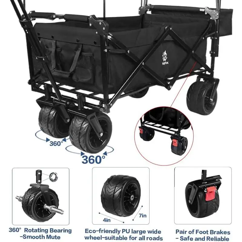 Carrello pieghevole Carrello pieghevole da 140 litri con tettoia rimovibile, ruote fuoristrada, freno e borsa termica per campeggio, spiaggia e