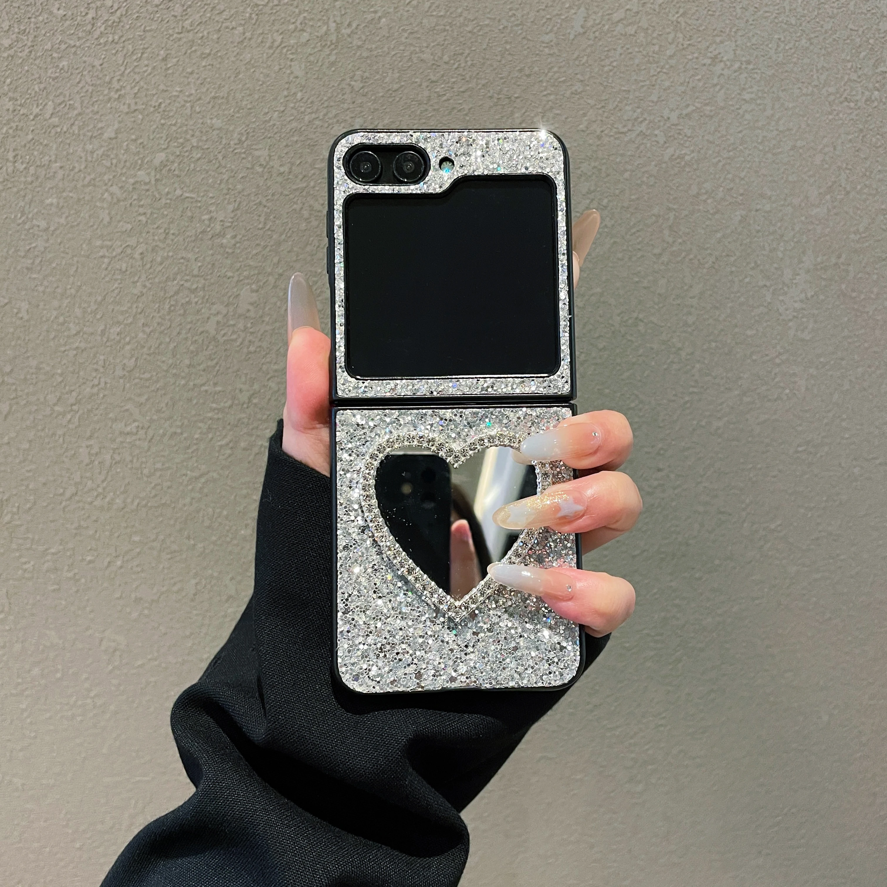 Funda de teléfono de cuero de lujo con purpurina para Samsung Galaxy Z Flip 8 7 6 5 4 3, con espejo brillante y diamantes de imitación, cubierta rígida.