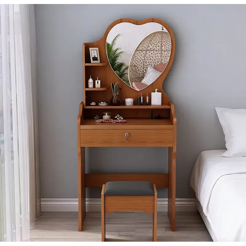 LED Lighted Vanity Table High Resilience Dressing Table Layered Storage Makeup Desk Modern Minimalist Bedroom