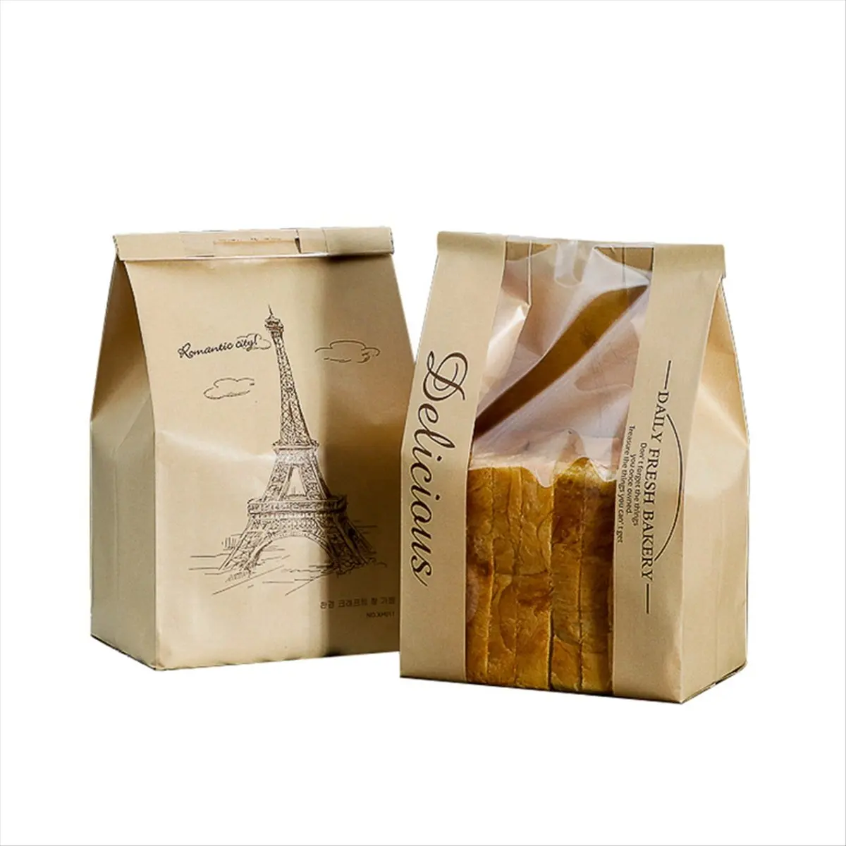 2026 Trend Baked Bread Storage Bag Paper Bread Bag Bread Package Bag with Transparent Front Window