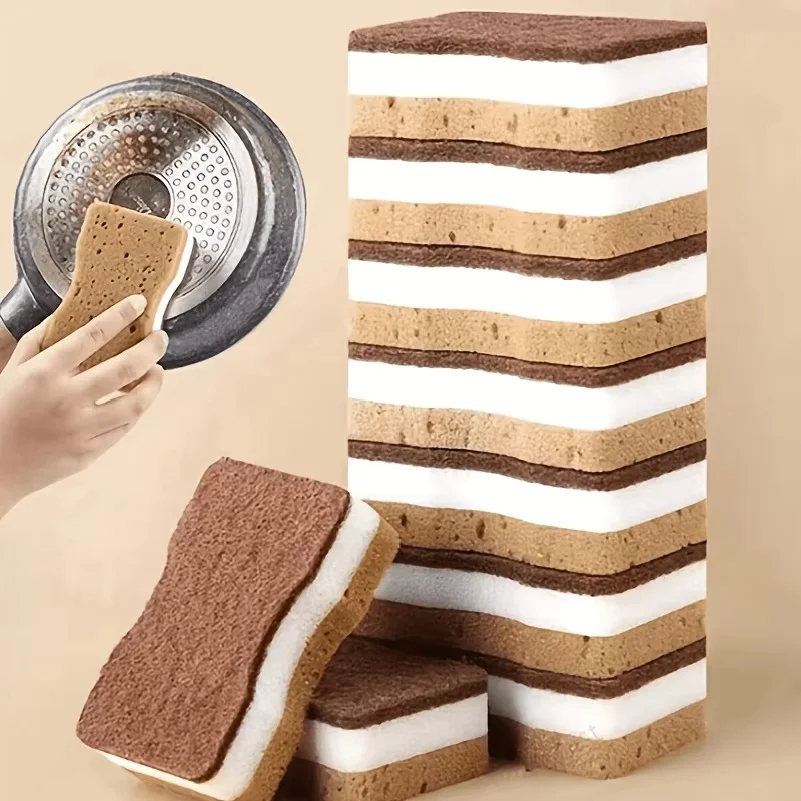 Three-Layer Design Brown Sponge - High-Density Honeycomb porous Sponge Brush - Suitable for Dishwashing and Kitchen Cleaning