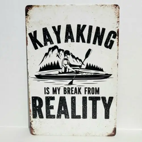 Kayaking Adventure Mountain River Rustic Vintage Metal Tin Signs Man Cave Garage