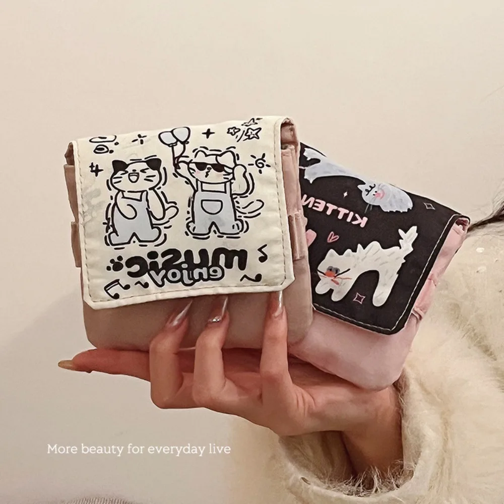 Mini Data Cables Organizer Sanitary Pads Bag Multipurpose Large Capacity Napkin Pouch Storage Bag Cartoon Kitten Coin Purse