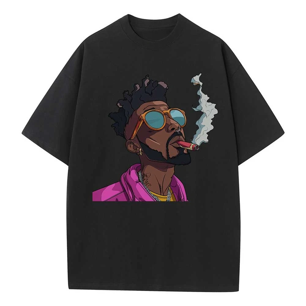 

Summer Cotton Baggy T Shirt Rapper Cartoon Graphic Tees Dropped Shoulder Vintage Unisex Tops Oversize T Shirts Breathable Print