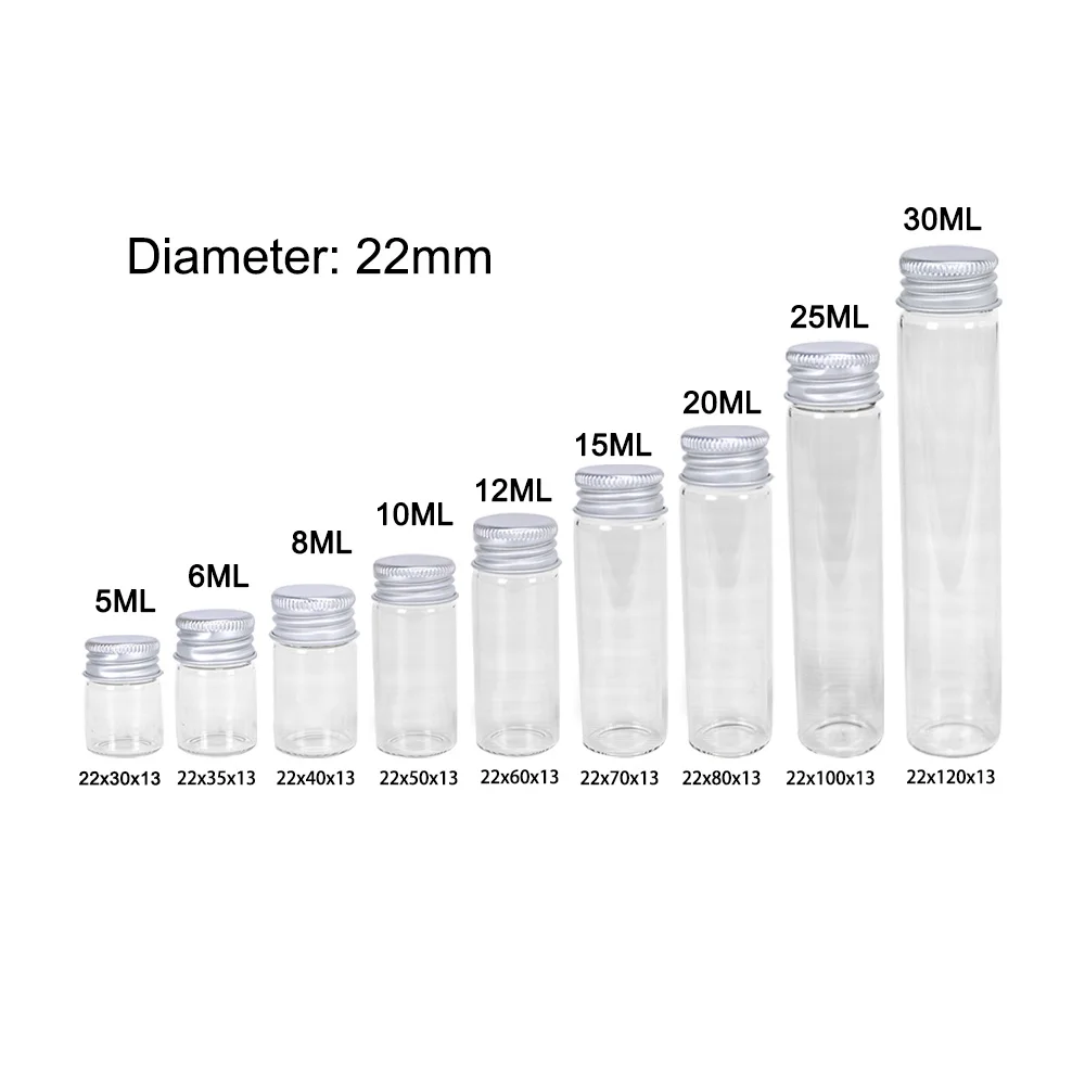 

10 Pieces 5ml/6ml/8ml/10ml/12ml/15ml/20ml/25ml/30ml Glass Bottles with Aluminium Lids Small Mini Glass Jars 9 Sizes