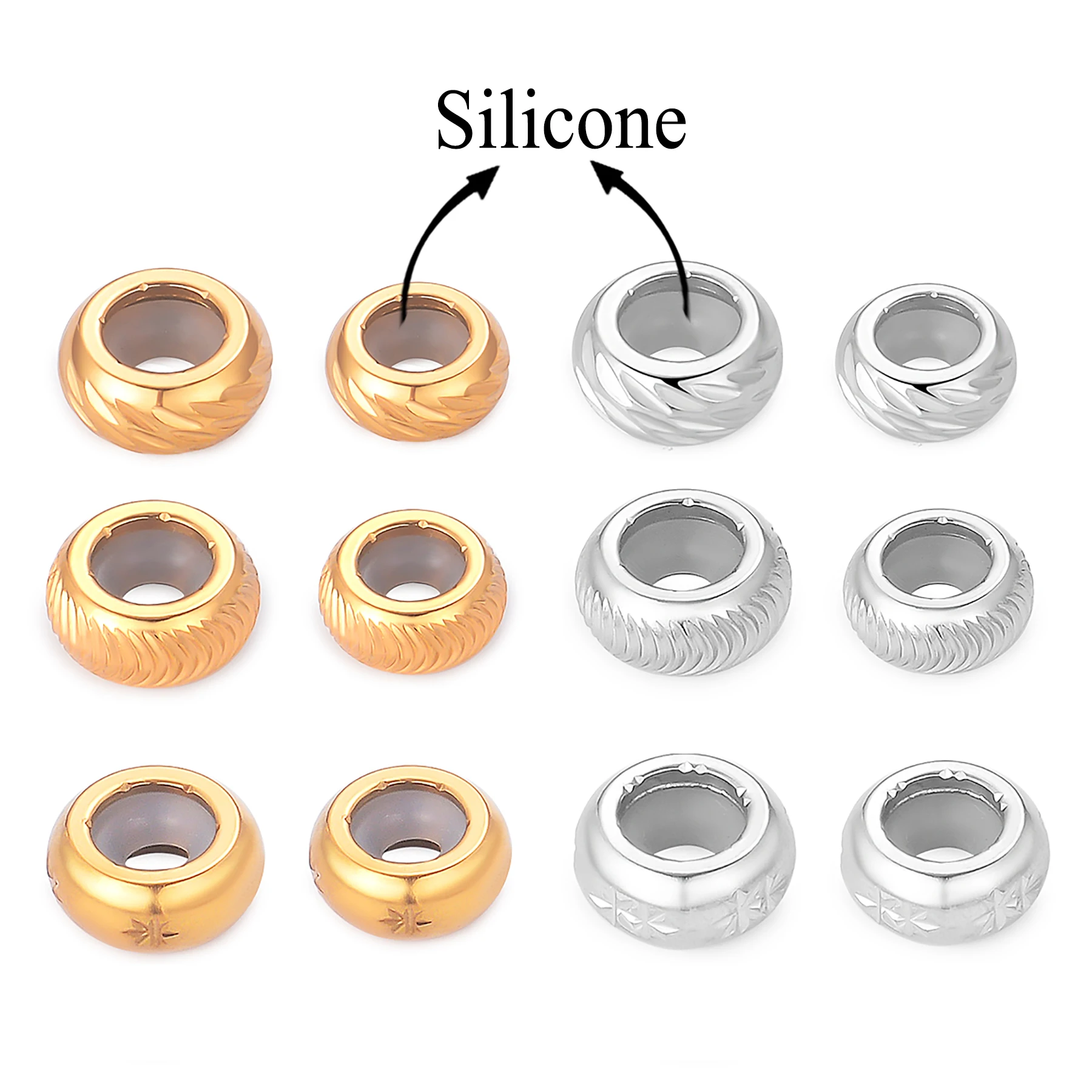 

50pcs Wholesale High Quality 316 Stainless Steel Beads Adjustment Non-slip Silicone Spacer Beads DIY Jewelry Making Accessories