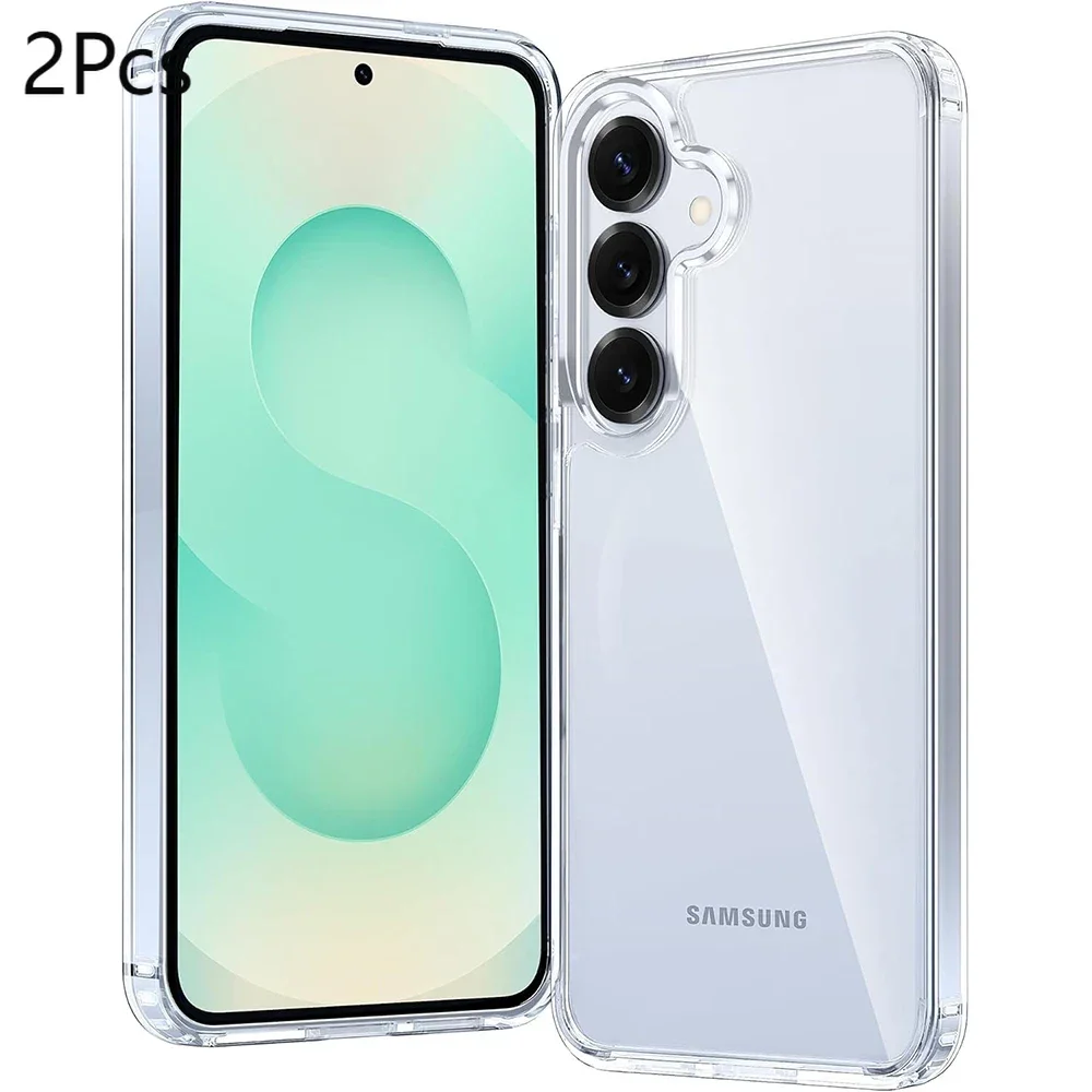 

2pcs Anti Yellowing Military Case Glitter Cover For Samsung Galaxy S25 Ultra S24 Plus 5G S23 FE Transparent Clear Phone Accessor