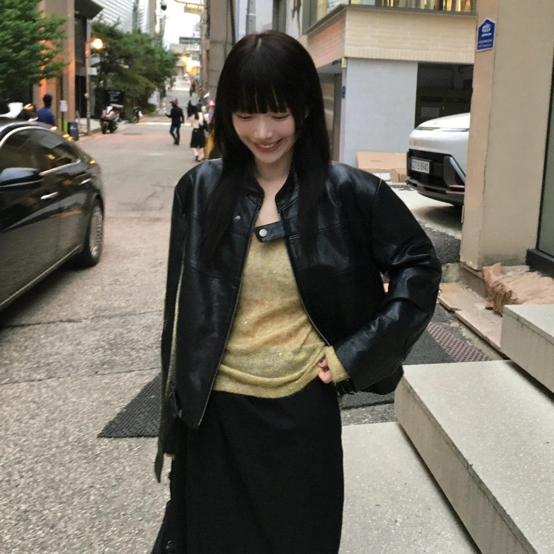 Women's Black Faux Leather Jacket, 2026 Autumn New Arrival, Cropped Biker Coat, Cool Edgy Style, Petite Fit,