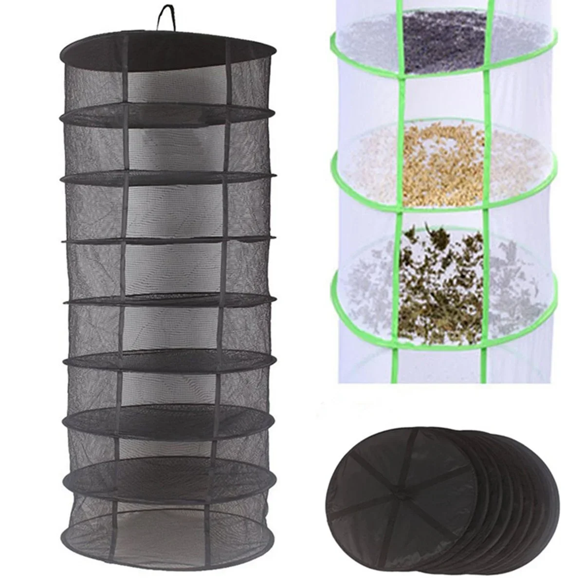 

Growsun 2ft 8 Layer Black Mesh Hanging Herb Drying Rack Dry Net